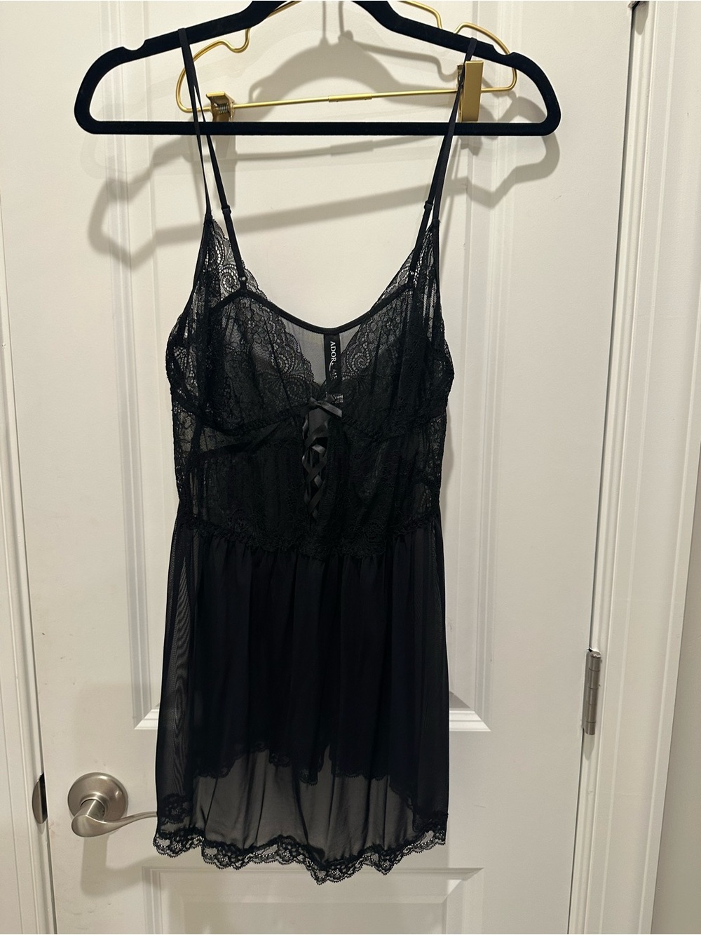 Adore Me Black Lace & Sheer Mesh Chemise